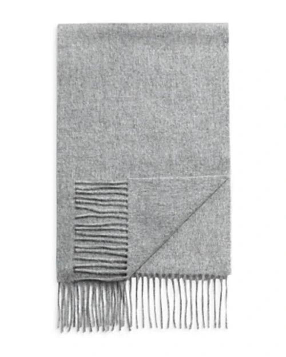 BLOOMINGDALES Mens Store Scarf Grey 100% Cashmere Fringe 64x10.5
